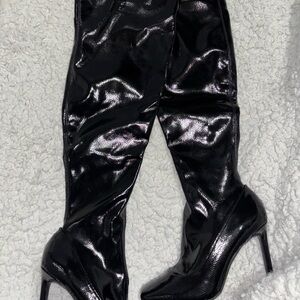INC International Concepts Shiny Black Over the Knee Boots